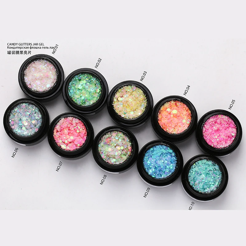 Custom Iridescent Colorful Candy Glitter Translucent Gel Nail Polish Soak Off Shiny Sequins UV Gel