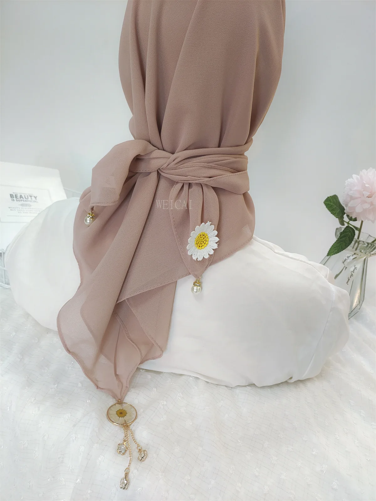 Wholesale Muslim Instant Hijab Ready To Wear Islamic Shawls Turban with Flowers Scarfs Chiffon Head Wrap