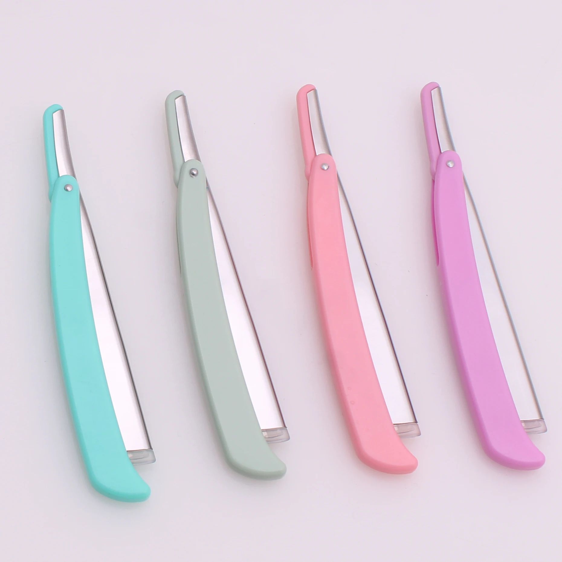 100Pcs Retro Men Beard Barber Shaving Razors Folding Shaving Knife ABS Straight Razor Holder Beard Shaver Tools + 100 Blades 74#