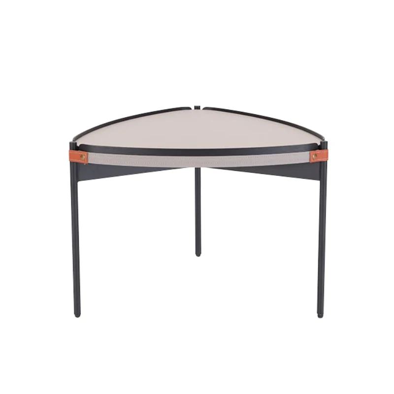 
Guangzhou factory simple style Gray Pu leather stool Triangle coffee table with wood legs 