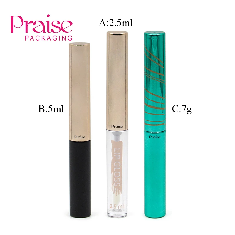 Private Label thin long empty cosmetics mascara tube/eyeliner liquid tube/round plastic lip gloss packaging container with brush