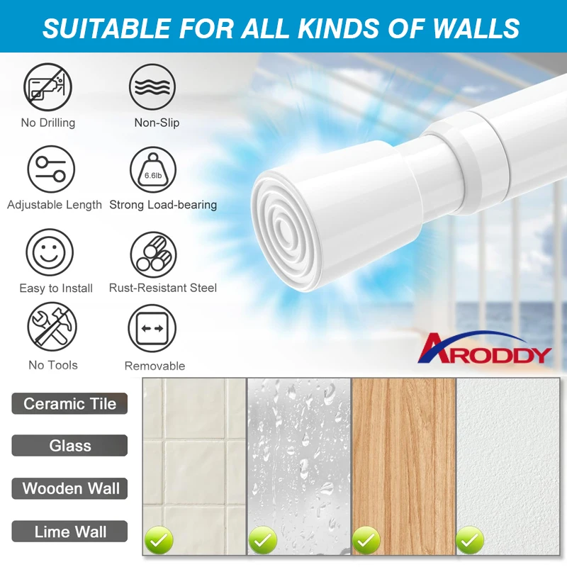 ARODDY 12-20 Inch Kitchen Bathroom Cupboard Wardrobe Window Closet Door Bookshelf DIY Project Spring Tension Curtain Rods