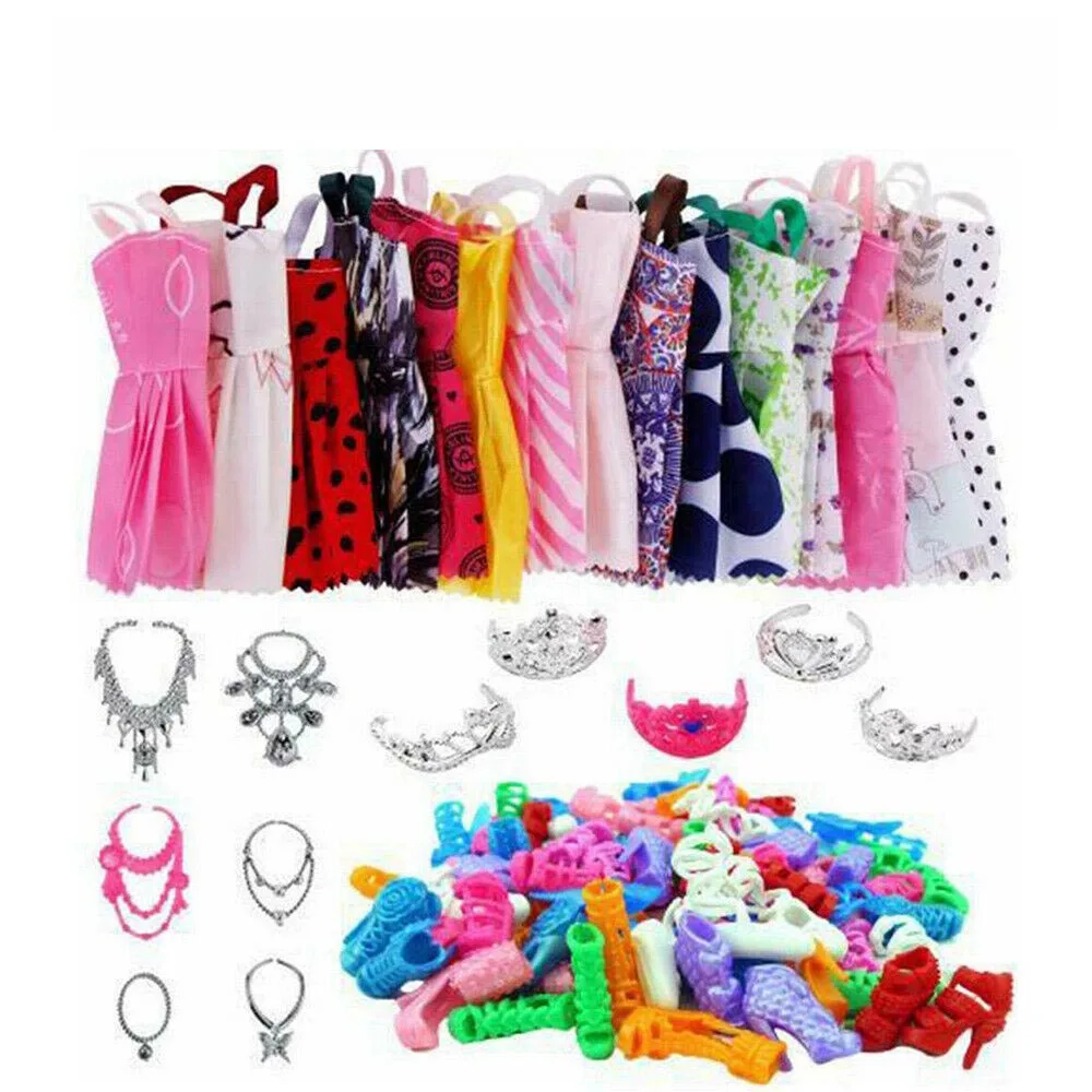 
60pcs Items For Barbie Doll Dresses, Shoes, Jewellery Clothes Set Accessories 