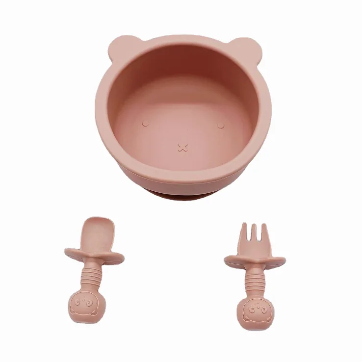 Baby Led Weaning first feeding BPA Free   spoon fork bowl silicone baby feeding tableware for kids