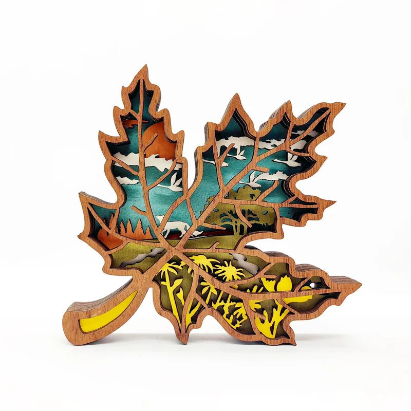 Wood Tourism Souvenirs Fridge Magnets Customized Laser Engrave 3D Craft Wooden Maple Leaf