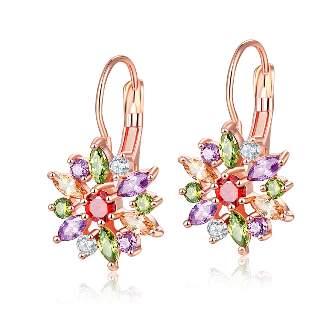 Boutique ear buckle colorful flower zircon ear stud earrings wholesale