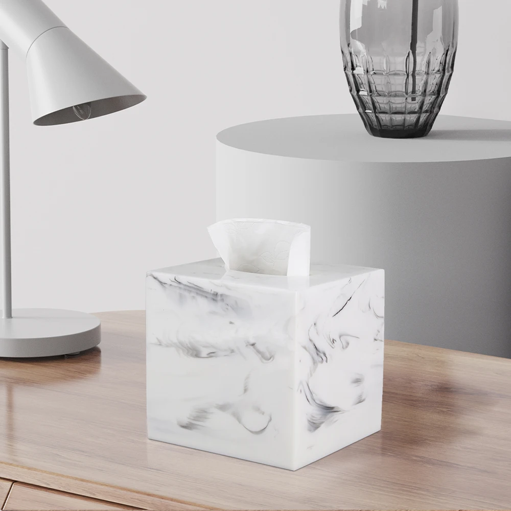 Marble White Tissue Box Cover Rectangular Resin Tissue Box Holders Tissue dispenser