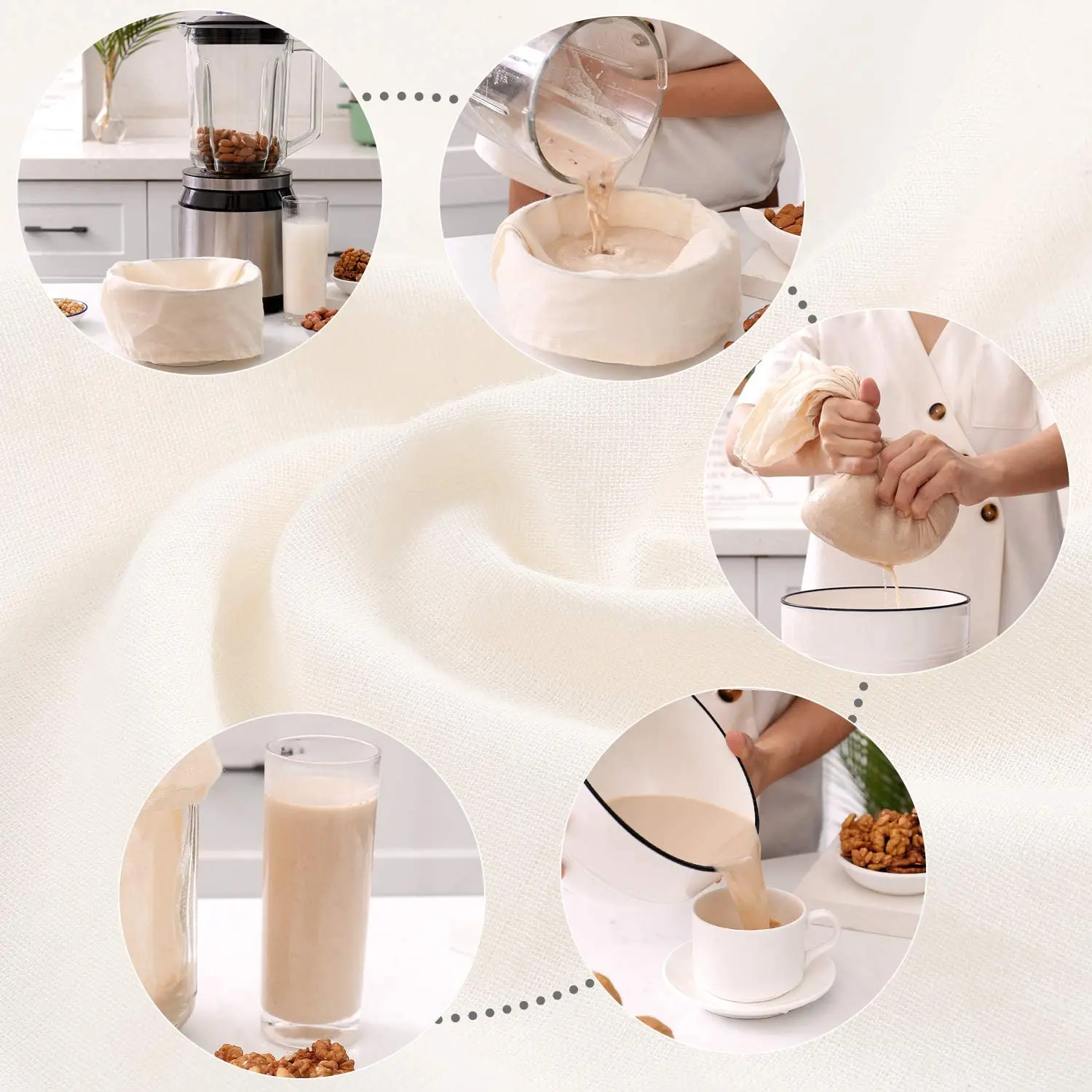 Pro Quality Unbleached Organic Cotton cieve bags for Straining nut milk