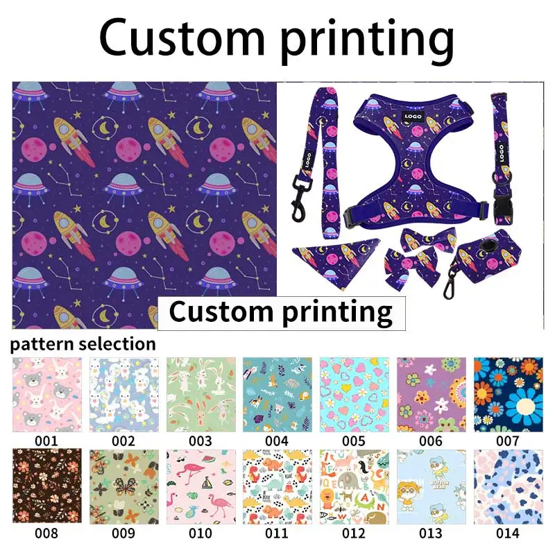 Neoprene Printed No Pull Purple Pet Vest Collar Leash Soft Padded Cat Dog Leash Leads Step In Lock Adjustable Luxury Dog Harness