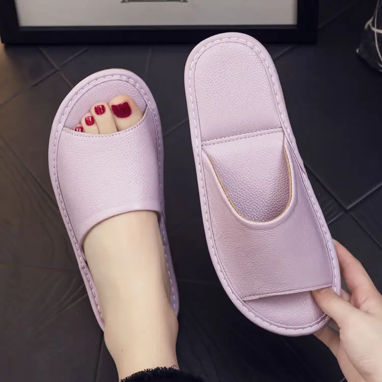 Summer Adults Men Women House Couple Non Slip Leather Slippers