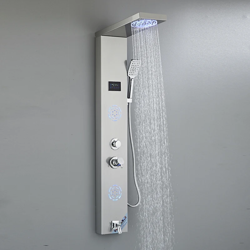 Modern LED Light Shower Panel Waterfall Rain Shower faucet Massage Jets Tub Shower Column Mixer Tap