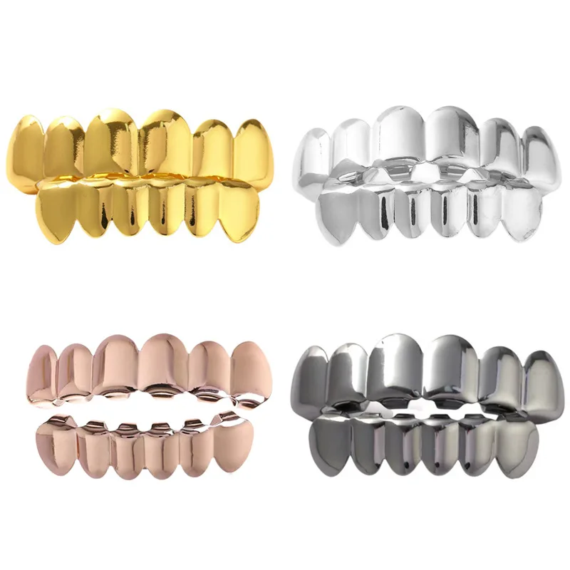 Factory wholesale Halloween jewelry gold silver rose gold black color plating brass hip hop glossy six teeth iced out grillz