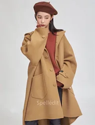 Зимняя длинная Новейшая модная женская двухсторонняя кашемировое пальто