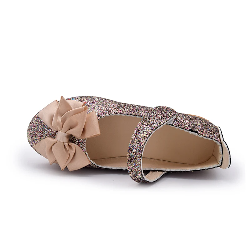 New design import children school shoe bow tie girl flat daily shoes ballerina velcro design stylish girls party shoes with heel
