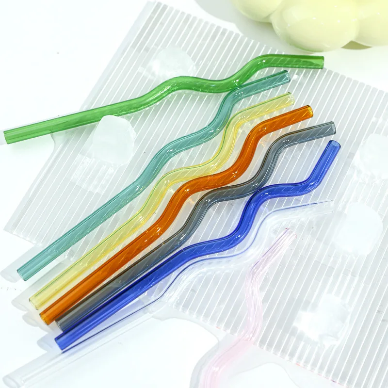 8mm Eco Friendly Reusable Heat Resistant Borosilicate Wavy Glass Straw