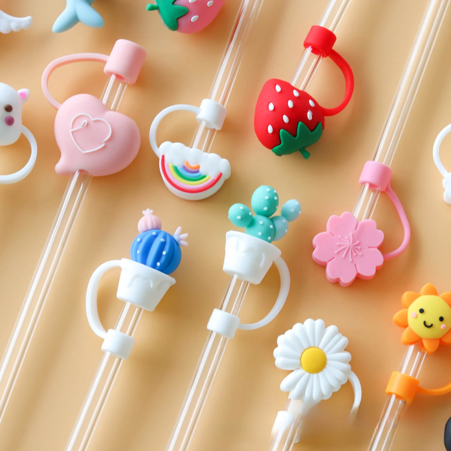 OEM Factory Custom Multisize Silicone Straw Stopper Cartoon 10mm Soft Rubber Dustproof Sleeve PVC Food Grade Straw Cap