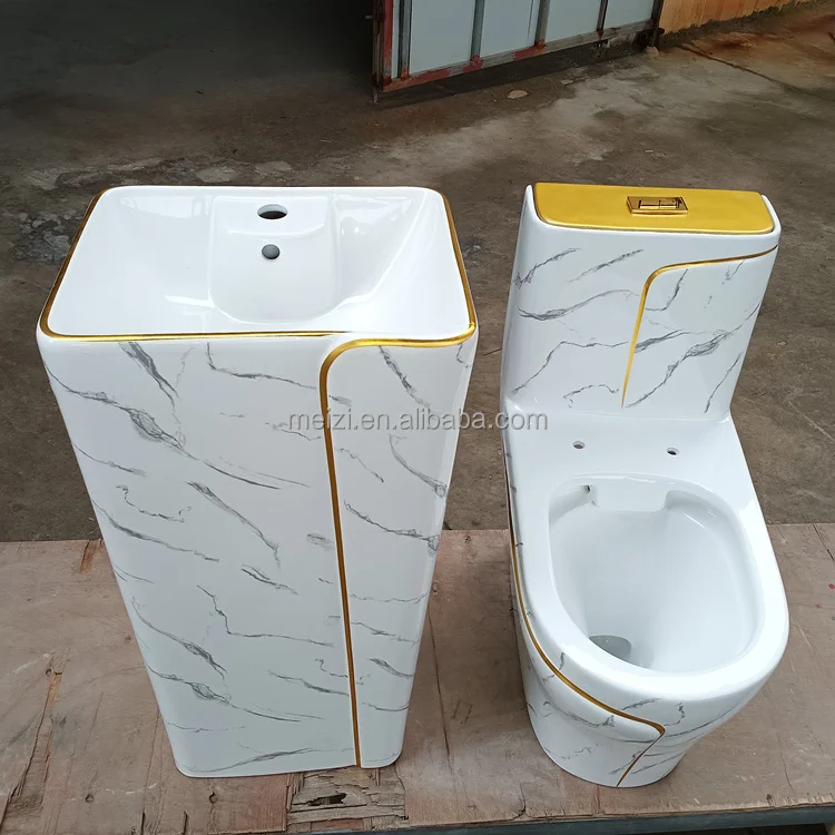 Marble sanitary ware suite wc one piece ceramic commode toilet and sink sets bathroom luxury