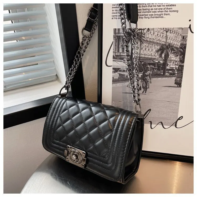 Fashion Luxury Lady Messenger Bag Small Handbags Black Rhombic Lattice Pu Leather Crossbody Bags For Women