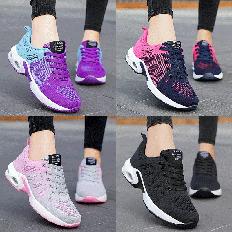 Shock-Absorbant  Breathable Knitting upper women sport shoes with comfortable bottom running shoes for OEM