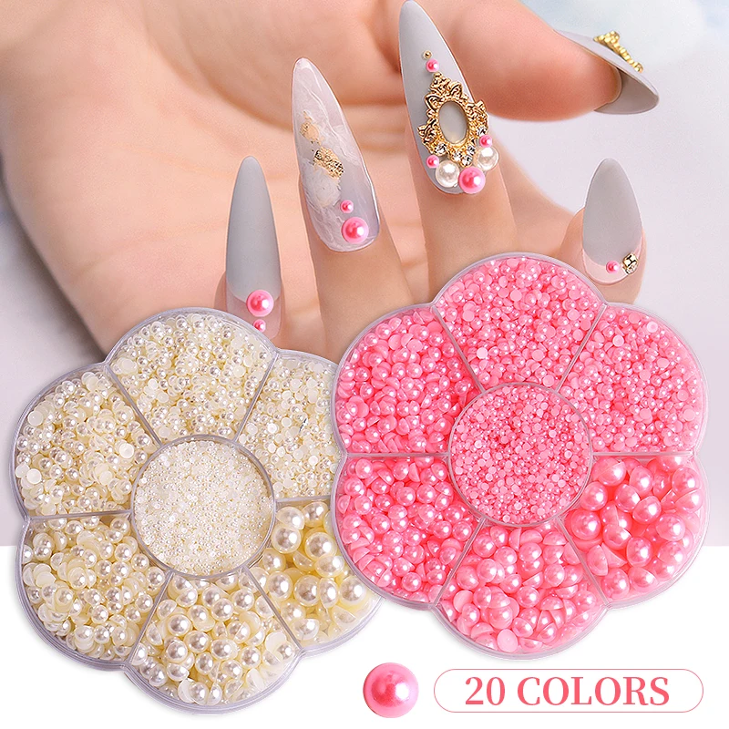 Mix Sizes White Nail Art Tips Half Pearls 3d Nail Beads Rhinestone Decoration DIY Beauty Salon Pearl Nail Charms