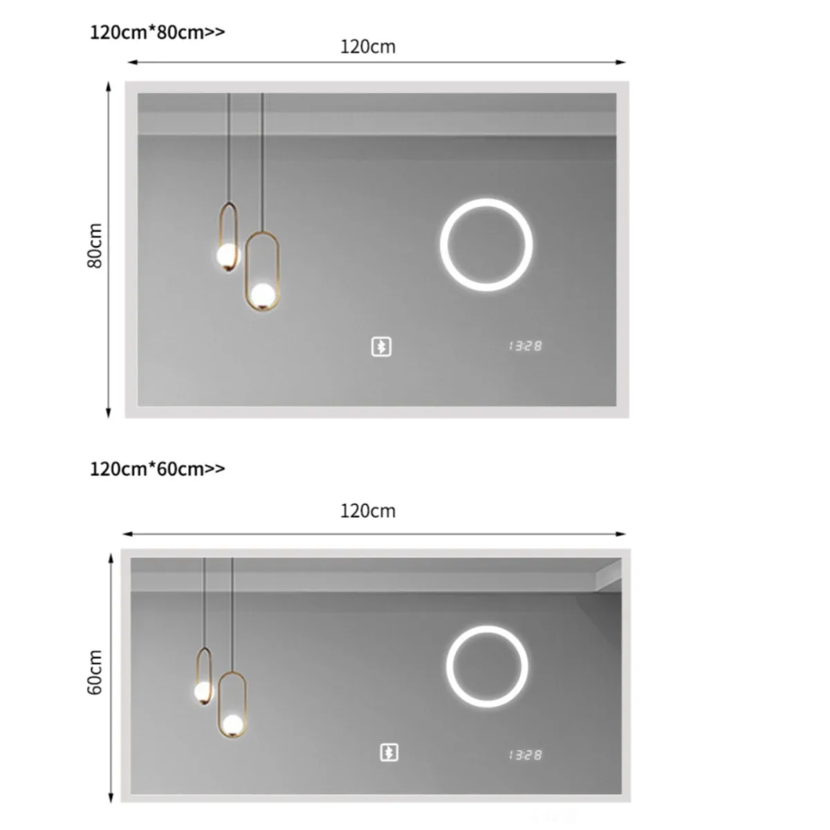 Accept custom front lighted led bathroom mirror magnifying with clock and bluetooth speaker rectangle 48 inch 32 inch