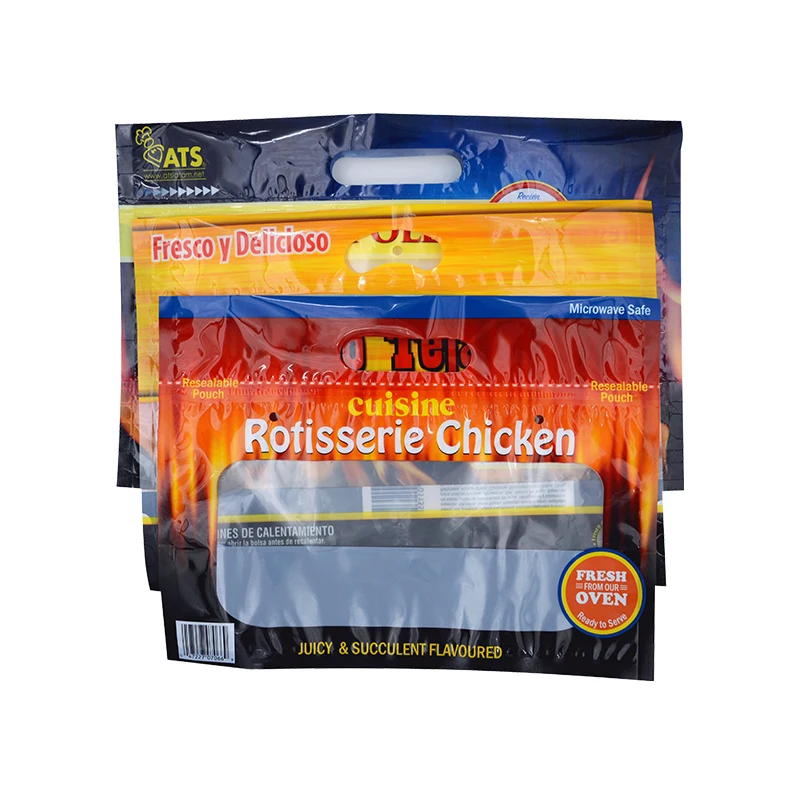 Custom Design Plastic Packaging Bag Anti-fog Materials Made Stand Up Zipper Bag For Grilled Roast Chicken Pack Bag