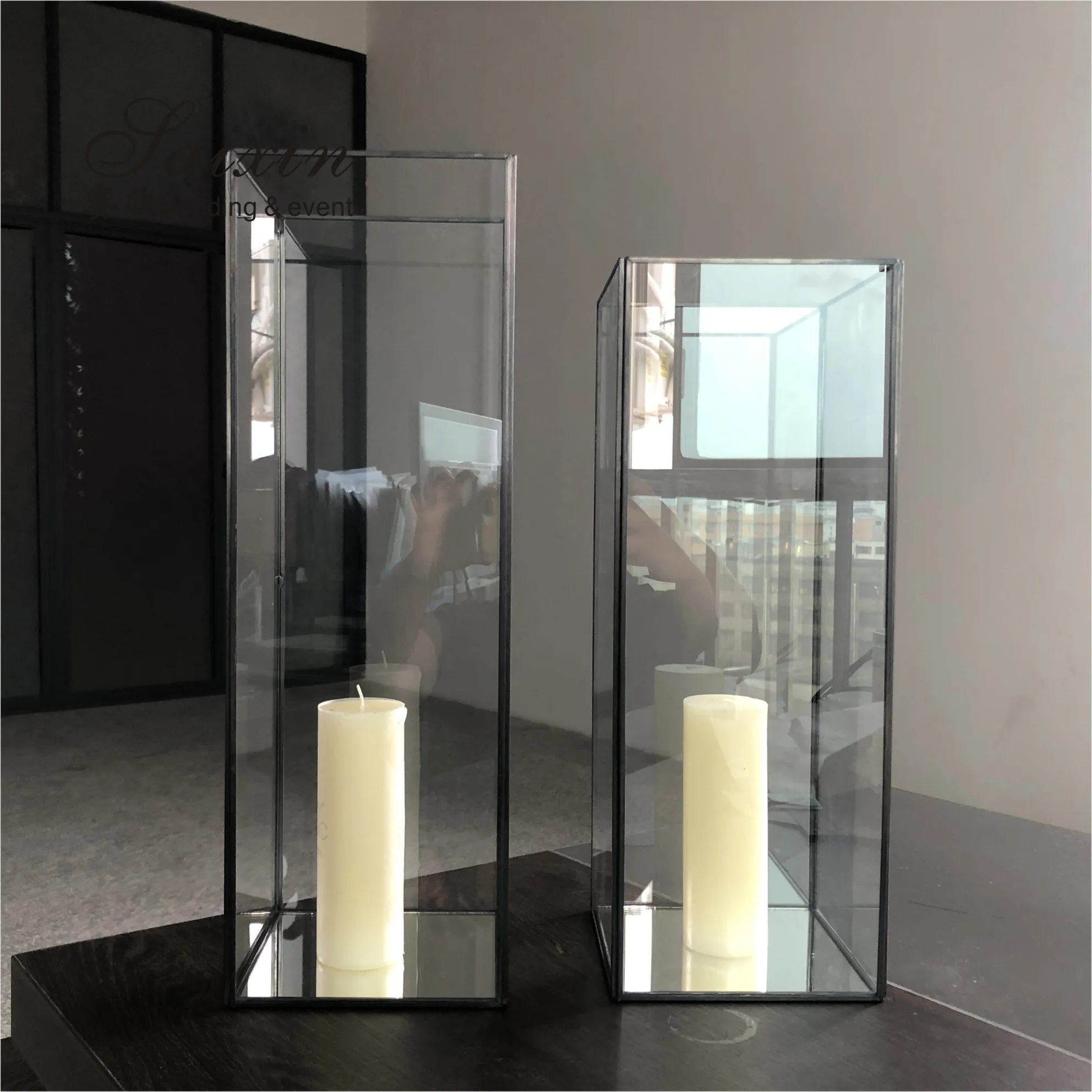 ZT-064 Tall Glass lamp candle holders for wedding party decoration centerpieces