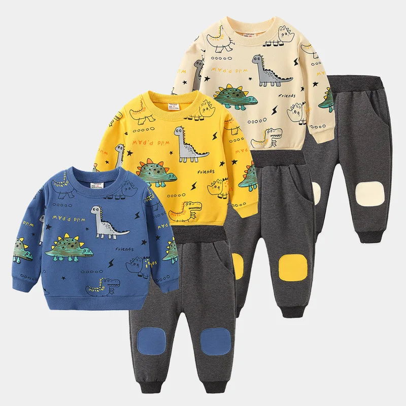 Cartoon Print Boy Kids Sweatshirt Sweatpants Clothes Set For School Children