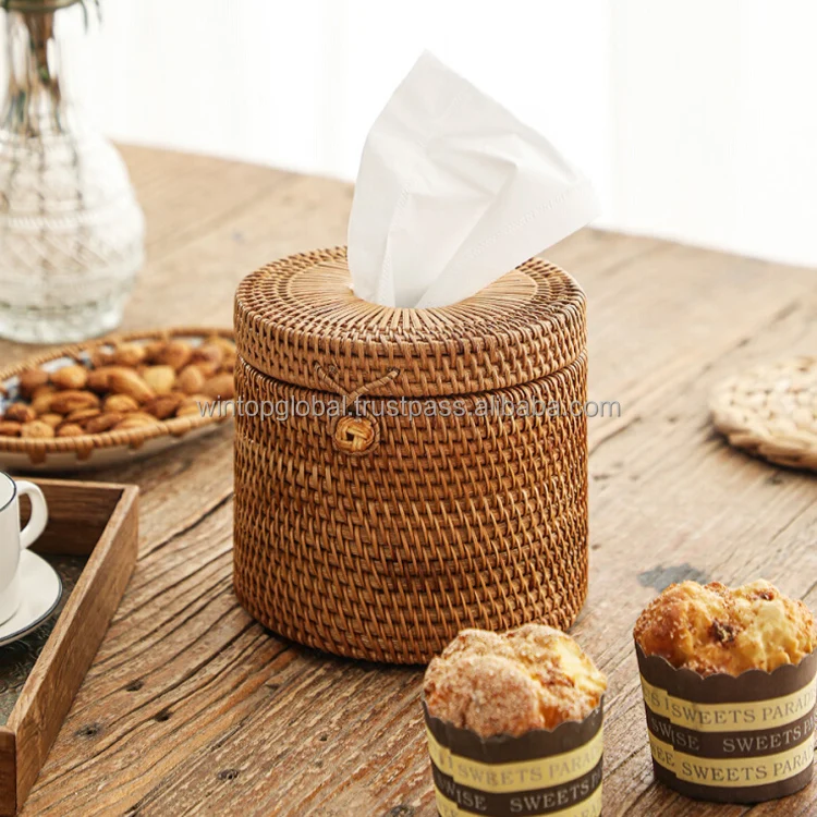 Eco Friendly Round Shape Rectangle Square High Quality Wicker Woven Handmade Rattan Tissue Paper Box