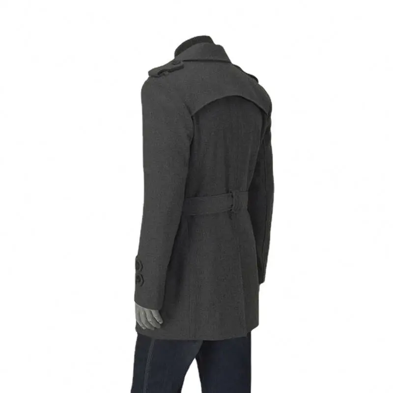 Fashion Men Long Casual Coat Wool Trench Coat Turn-down Collar Loose Overcoat