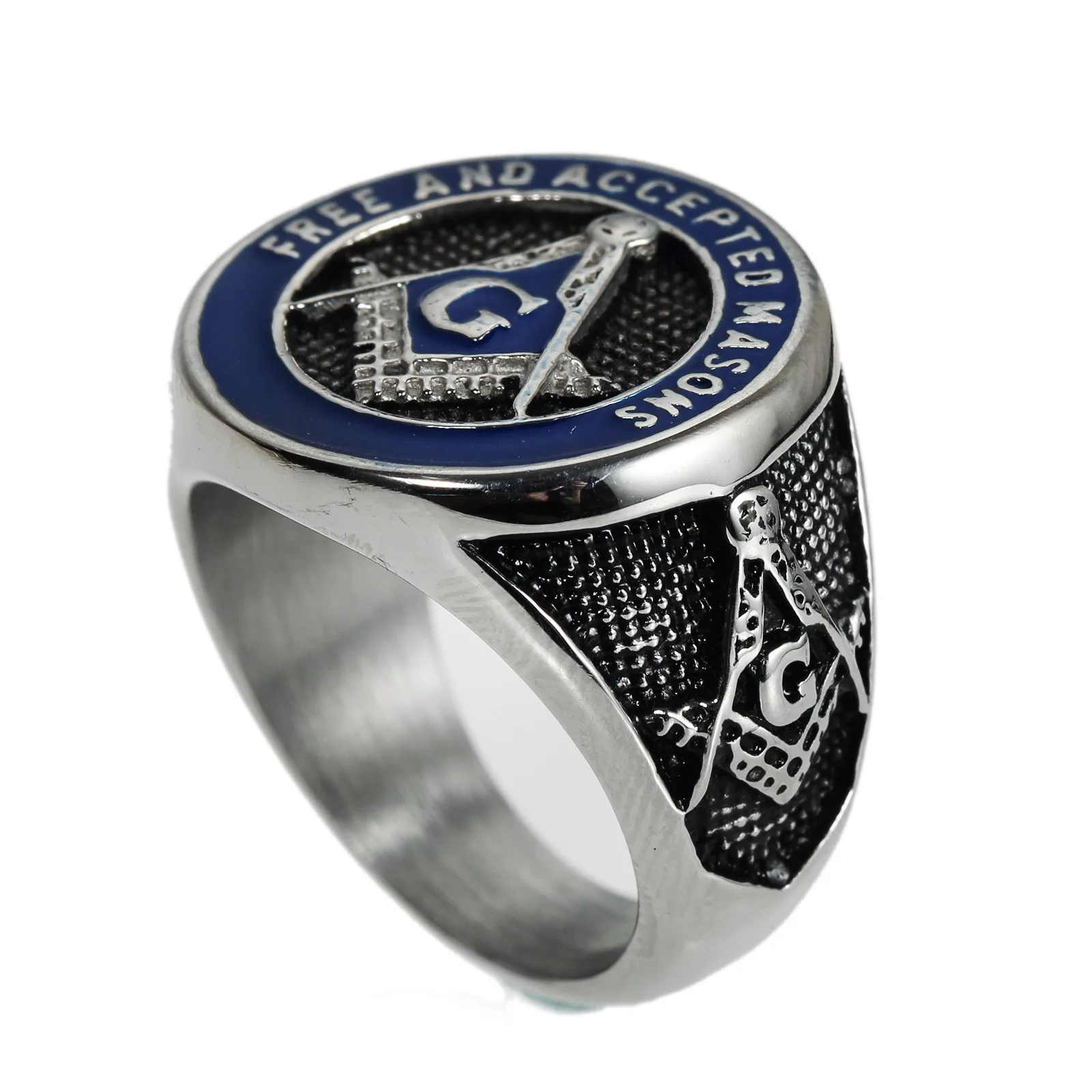 Personalized Custom Masonic Stainless Steel Letter Rings Gold And Silver Plated Enamel Blue Freemasons Finger Ring
