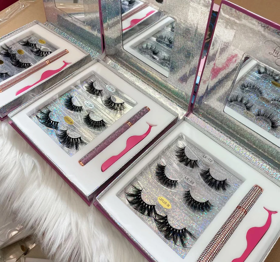 3 пары магнитные ресницы из искусственной норки с карандашом для подводки глаз и пинцетом в мраморной коробке зеркалом