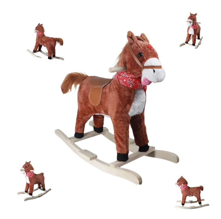 Factory direct selling custom animal brown horse kids children soft plush stuffed rocking horse