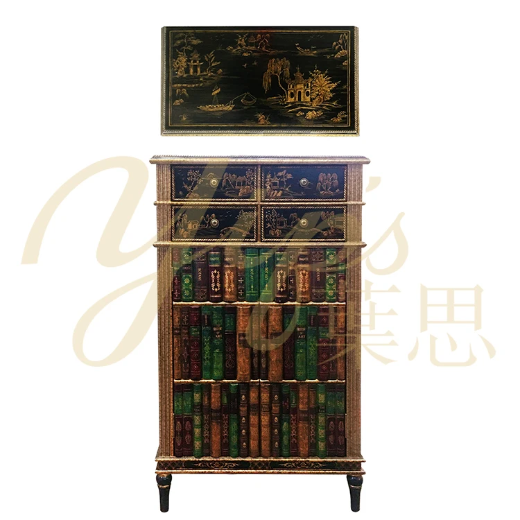 Yips LD-1906-1847 Chinoiserie Series Handpainted Landscape and Book Pattern Livingroom Antique Classical Side Cabinet