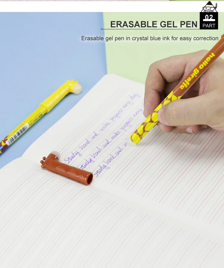 M & G Cute Giraffe Design Easy Correction 0.5mm Bullet Tip Erasable Gel Pen Smooth Writing Crystal Blue Ink Student Writing Pens