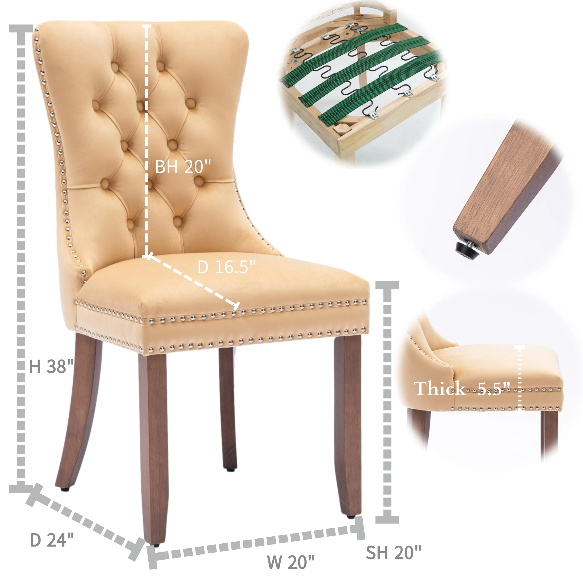 Exquisite Beige Velvet Upholstered Dining Chair