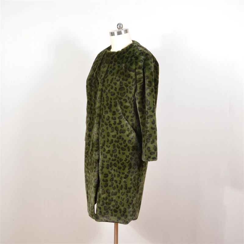 Factory Wholesale Custom Streetwear New Luxury Leopard Print Faux Fur Trench Coat Women High Quality