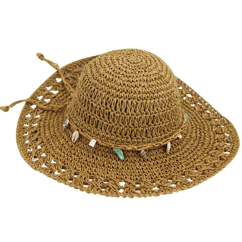 Cheap Large Foldable Brown Straw Floppy Hat Palm Western Retro Big Sun Hats For Women Panama Straw Hat UPF