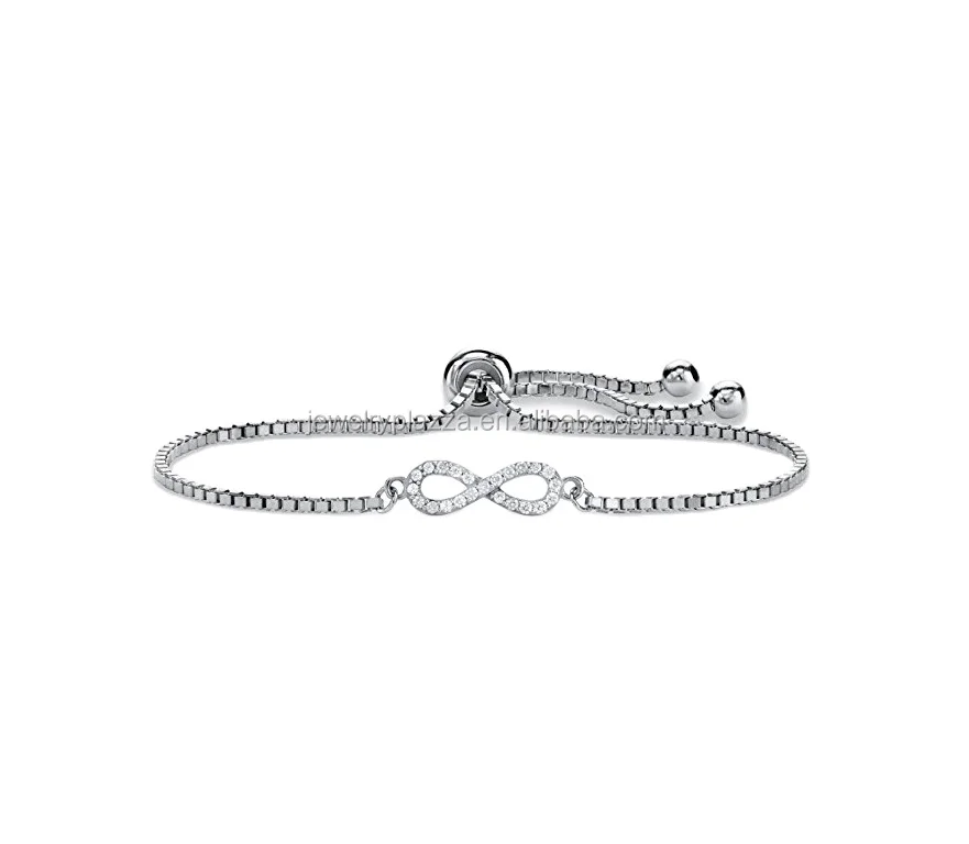 Wholesale Latest Style Box Chain 925 Sterling Silver Zircon Infinity Slider Bracelet