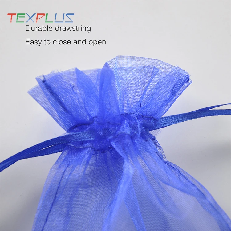 2022 hot popular blue 4x5  100% polyester  organza sugar  bags  drawing string bags