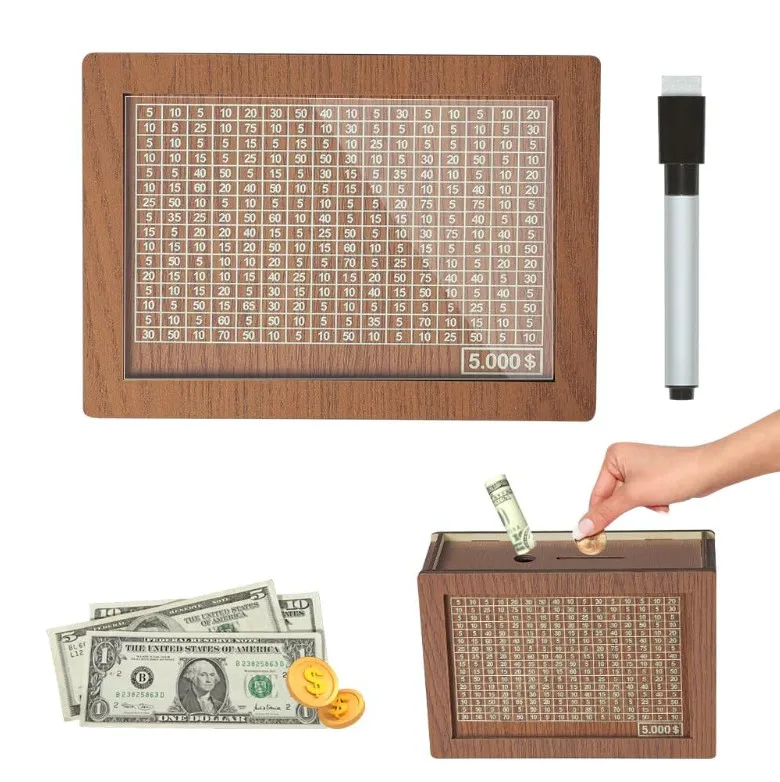 Savings Target Counter Coin Saving Storage Box 1000 Euro Money Box Wooden Piggy Bank