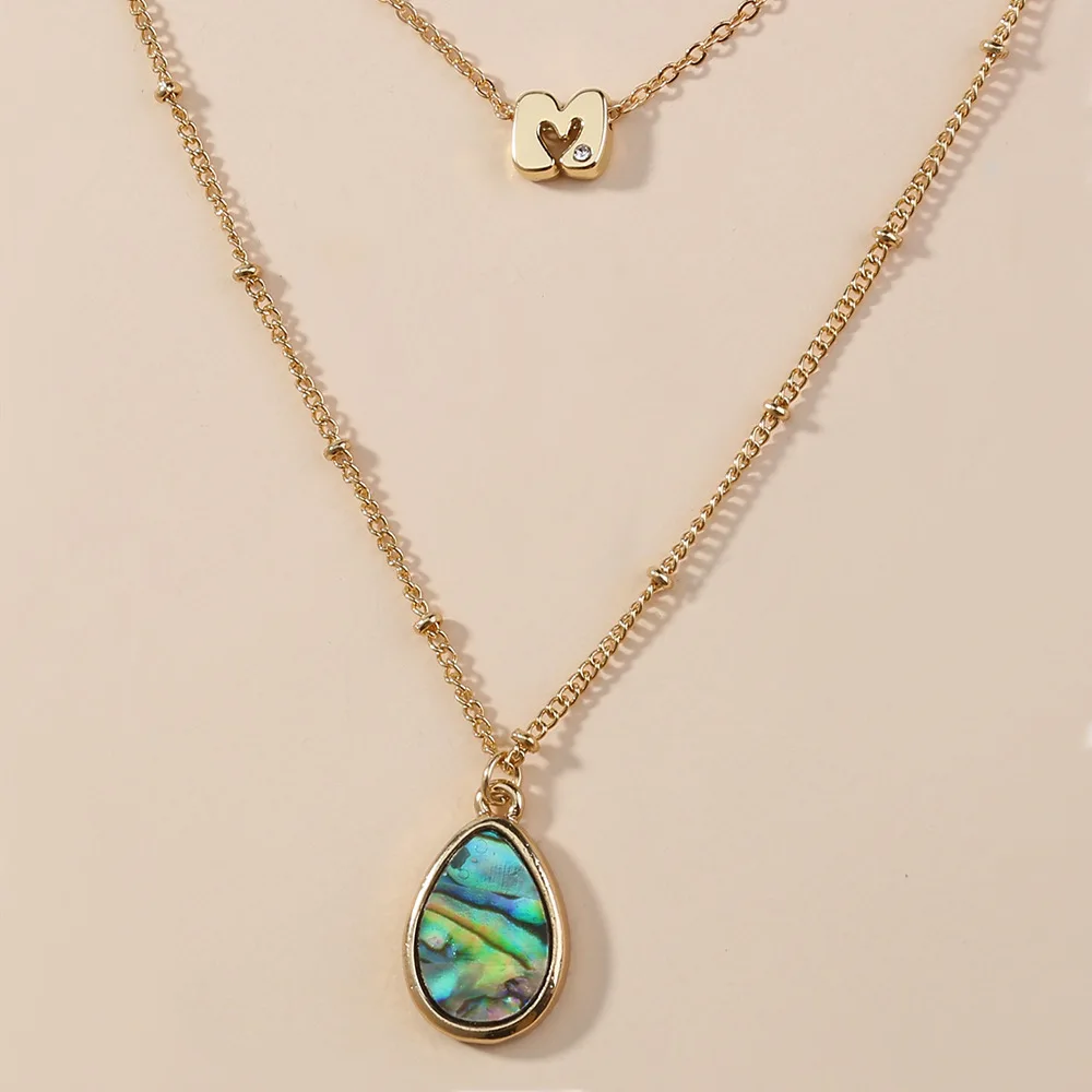 Colorful Water Drop Abalone Shell Pendant Multilayer Personalized Pendant Necklaces Accessories Jewelry Link Chain Women