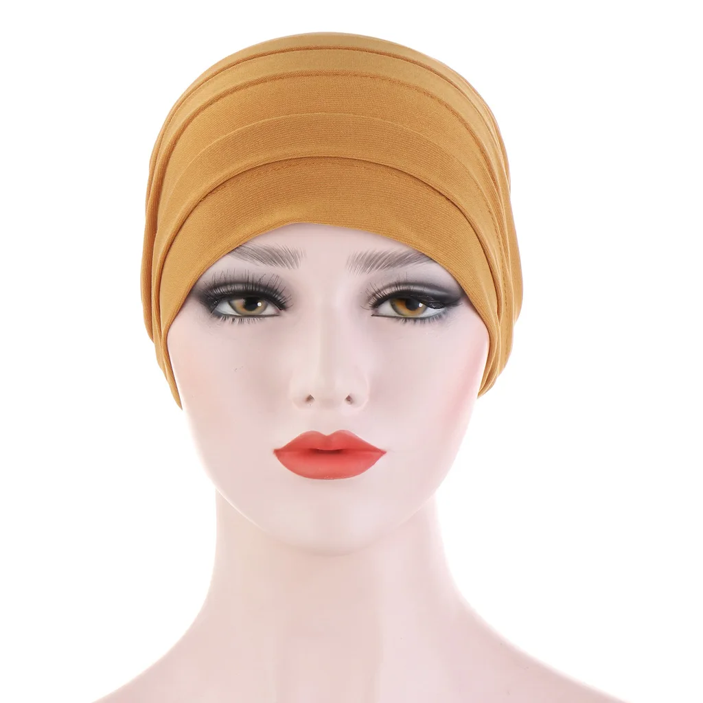 Newest Design Muslim Women Praying Hat Cap Knitted Crystal Hemp Muslim Solid Color Turban Hat