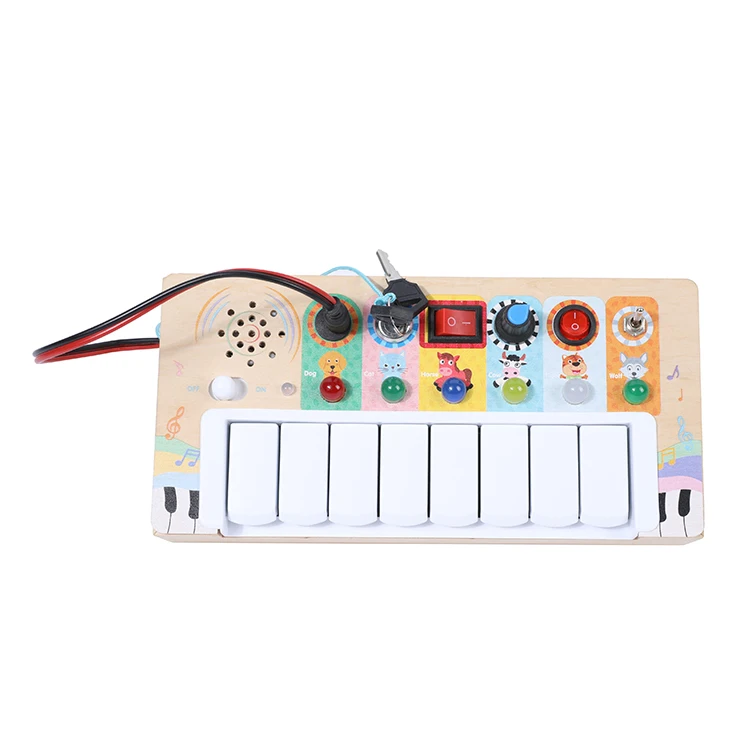Montessori Educational Toys Toddlers Musical Toy Wooden Sensory Board Electronic Piano Busy Board with LED Light Switch