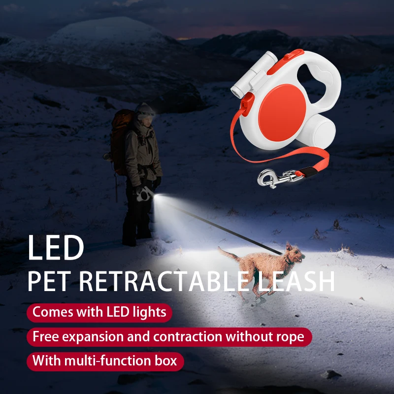 Оптовая Продажа 5 м Прочный автоматический выдвижной поводок для собак для продажи регулируемый Выдвижной Поводок для собак со светодиодной подсветкой и какашками