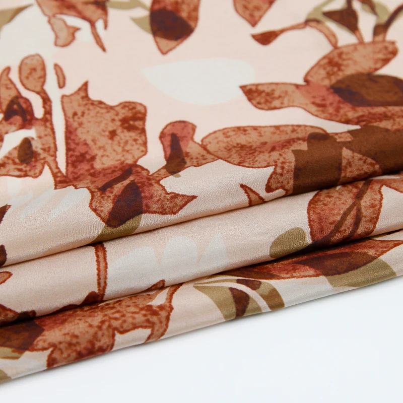 Beautiful 6 A Grade silk satin with spandex 16mm leaves digital printing fabric spring summer dress