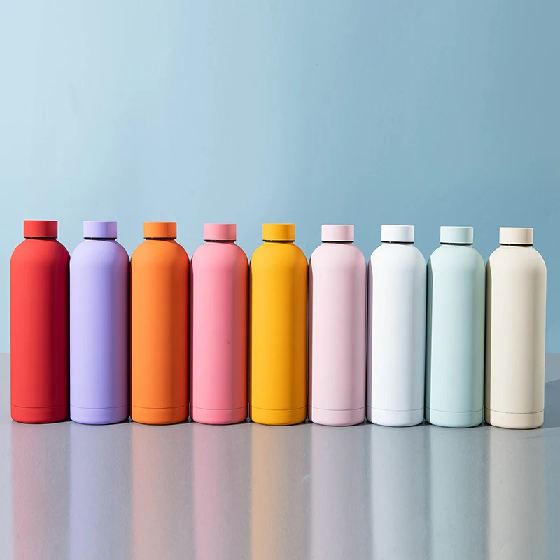 500 ml soft touch sport water bottle small mouth navy blue rubber coating Insulated vacuum flask stainless steel hot sale gift