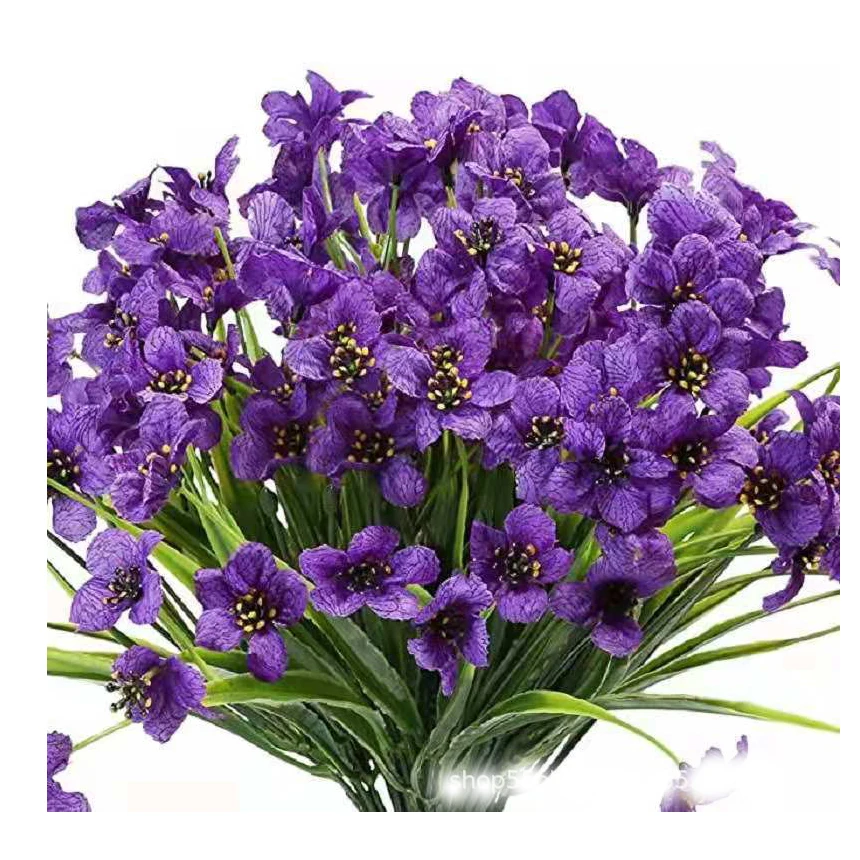 Spring Decoration UV Resistant Faux Outdoor Plastic Greenery Shrubs Plants 12 Bundles Artificial Flowers for Outdoor Decoration