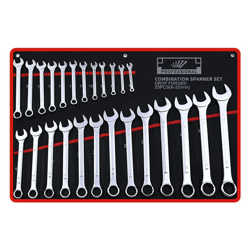 High-quality 25 pcs sets of double-headed wrench auto repair tools Canvas bag