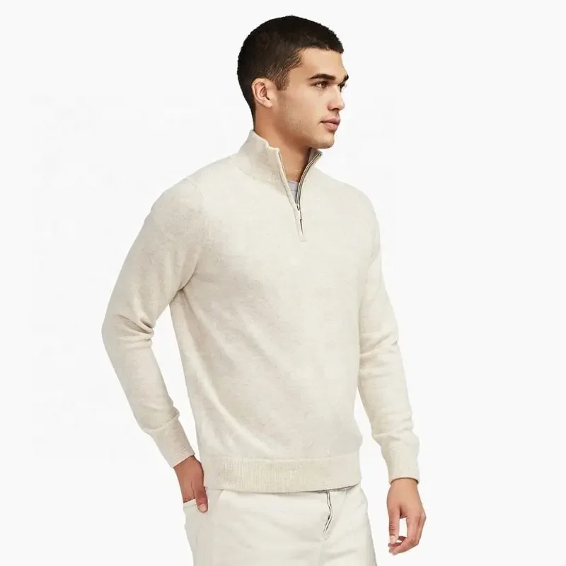 Wholesale Custom 2023 Autumn Winter  100% Pure Cashmere Mock High Neck sweater Half Knit Long Sleeve Sweater Man